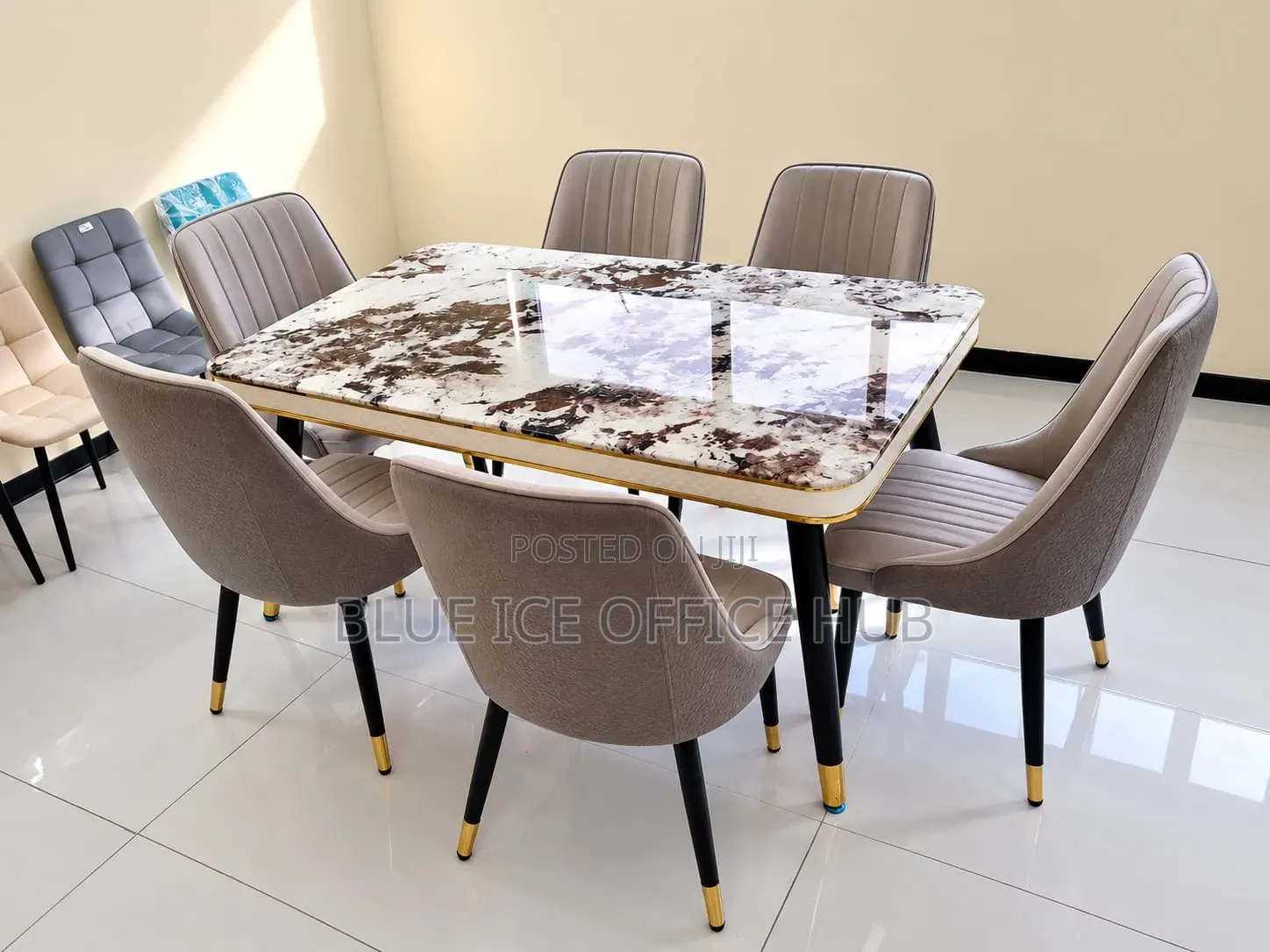 6 Seater Modern Marble Dining Table Set.