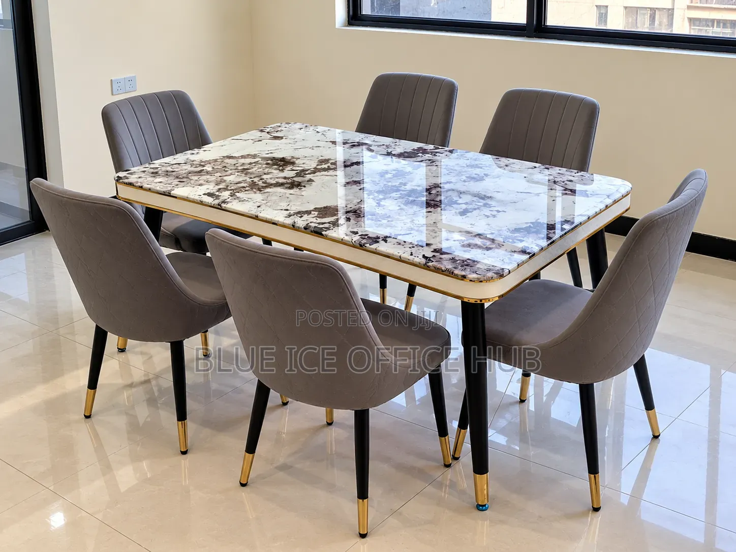 6 Seater Modern Marble Dining Table Set.