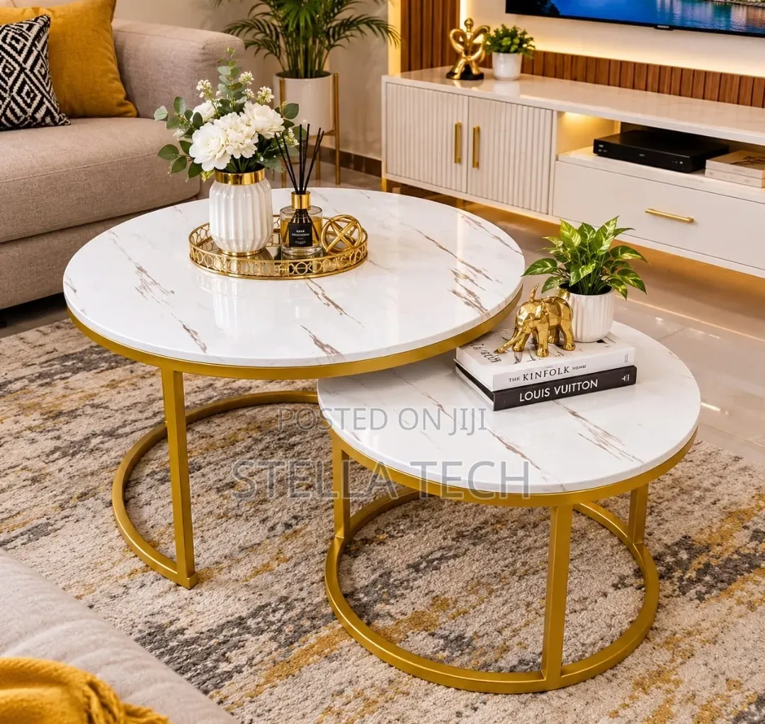 WHITE Nesting Coffee Table Marble Effect (MDF)