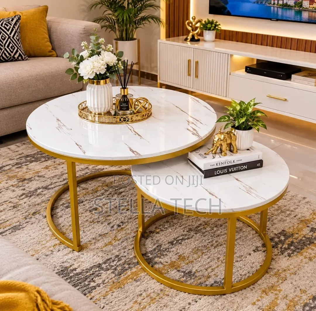 WHITE Nesting Coffee Table Marble Effect (MDF)