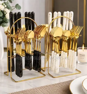 Heavy Marble Gold Cutlery Sets 24 PCS