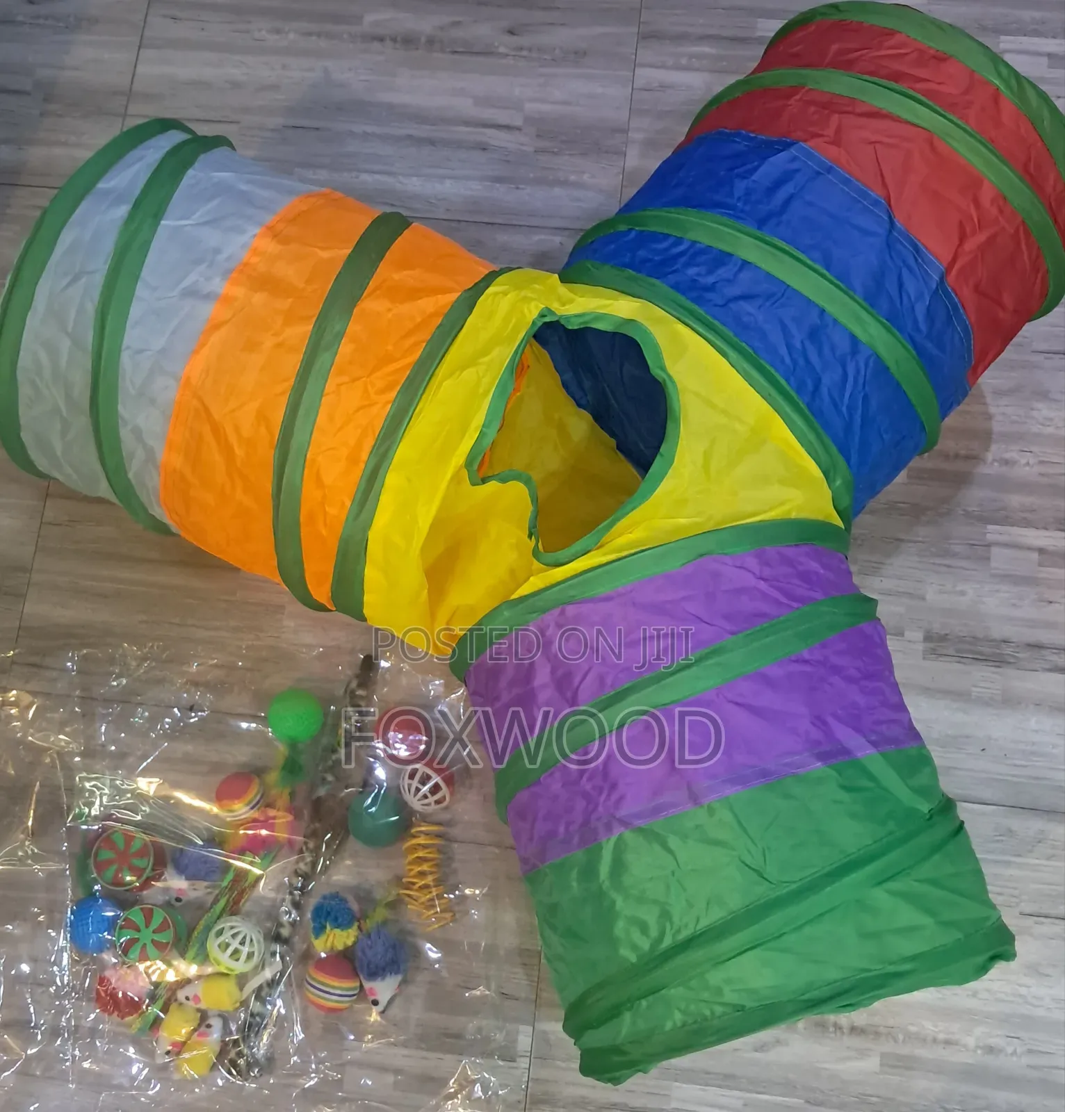 3-Way Collapsible Rainbow Cat Tunnel Toy