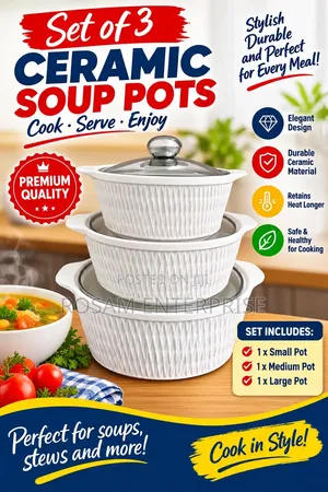 Set of 3 Ceramic Soup Pots