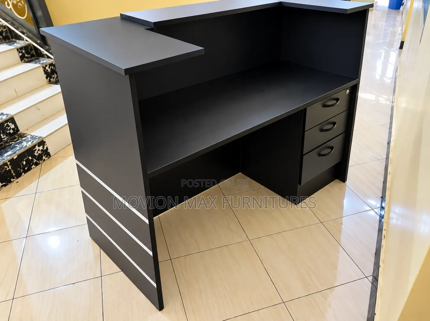 Modern Black Reception Desk With 3-Drawer Storage