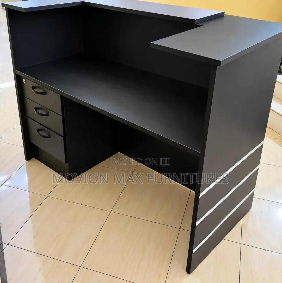 Modern Black Reception Desk With 3-Drawer Storage