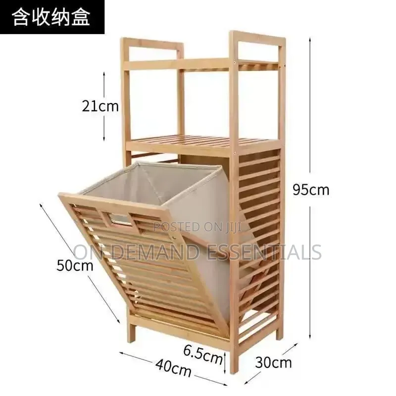 2-in-1 Bamboo Laundry Hamper With Multi-Tier Storage Shelf Rack