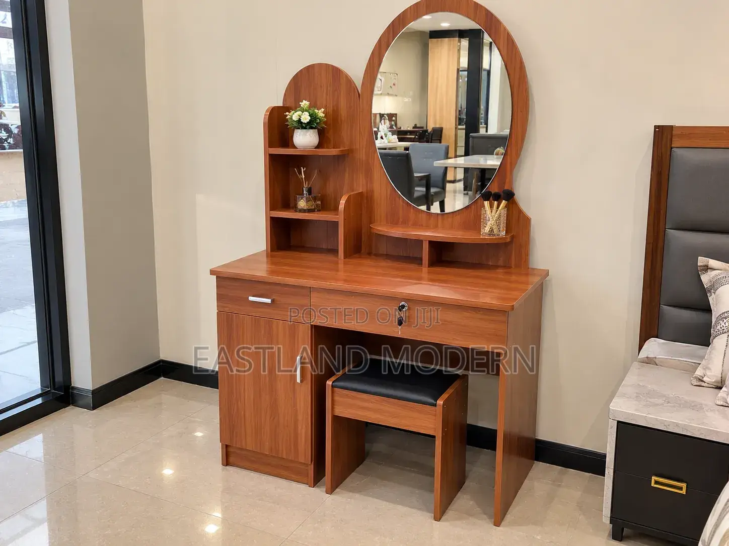 Modern Dressing Table With Mirror and Stool.