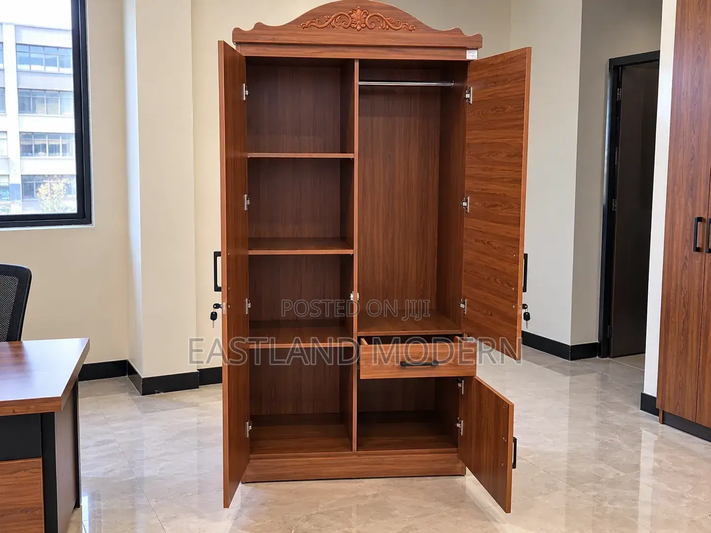 Wooden Wardrobe With Mirror and Drawers.