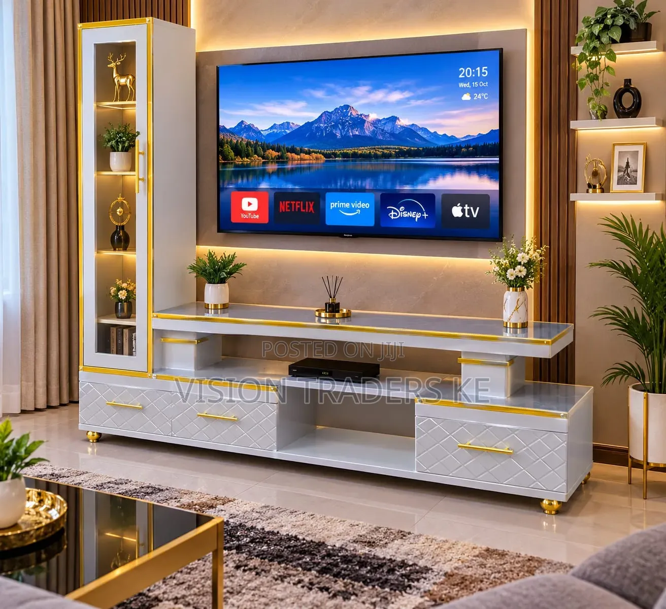 Executive Extended Tvstand With Marble Coating With Shelf Cabinet