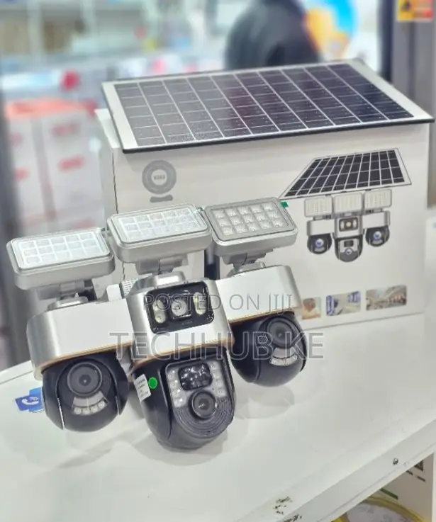 Triple Camera Lens 4G SIM Solar Powered PTZ Surveillance Camera