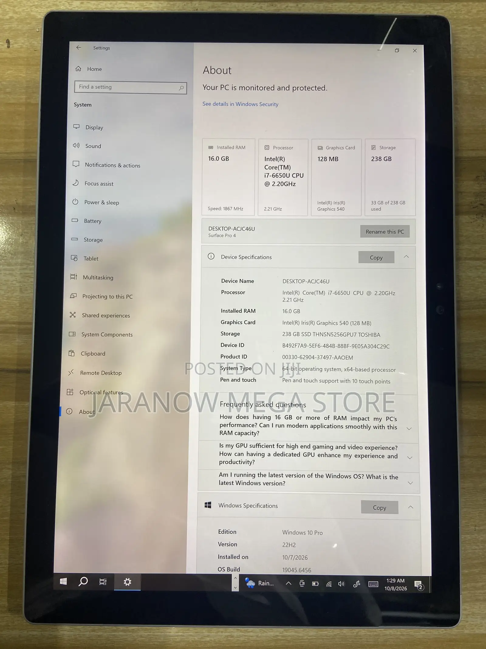 Laptop Microsoft Surface Pro 4 16GB Intel Core i7 SSD 256GB