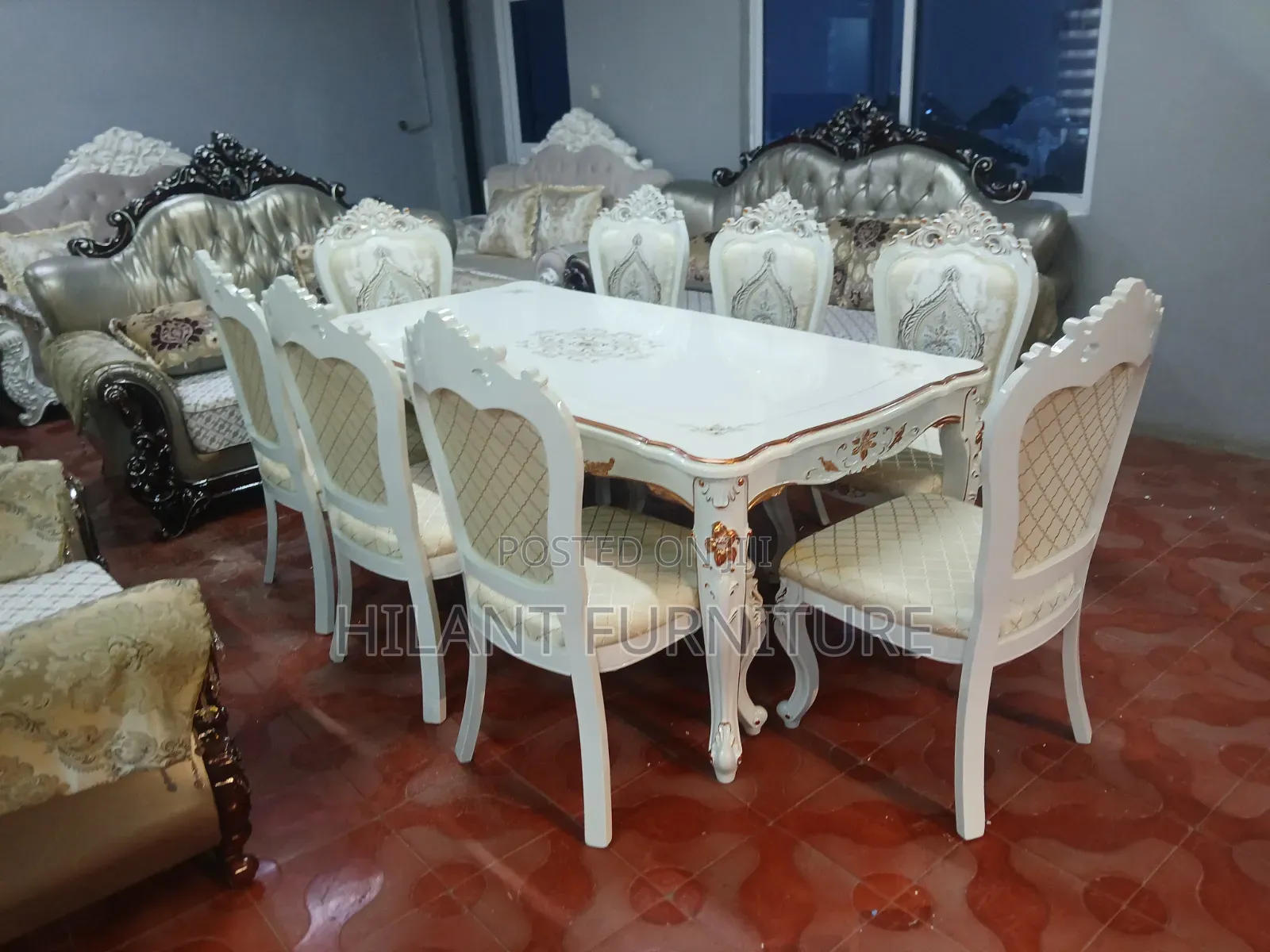 Luxury 8-Seater Royal Dining Table Set – White & Gold