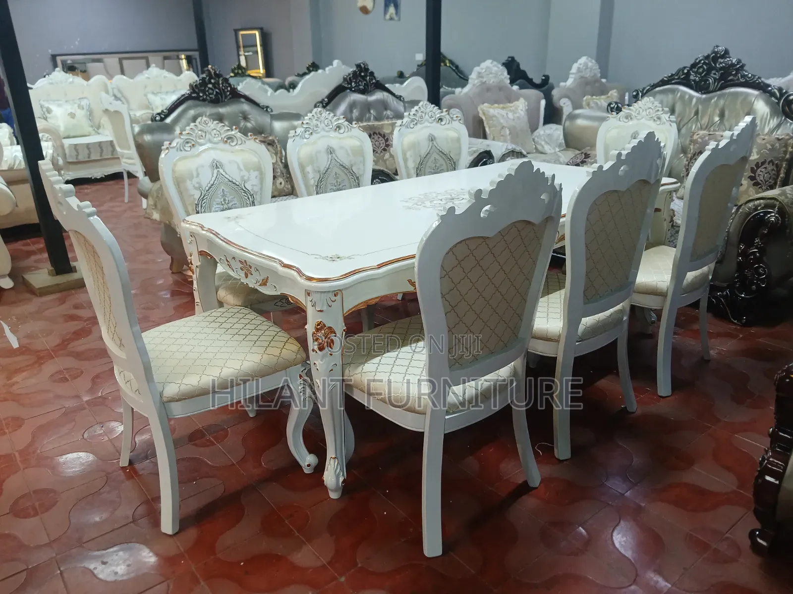 Luxury 8-Seater Royal Dining Table Set – White & Gold