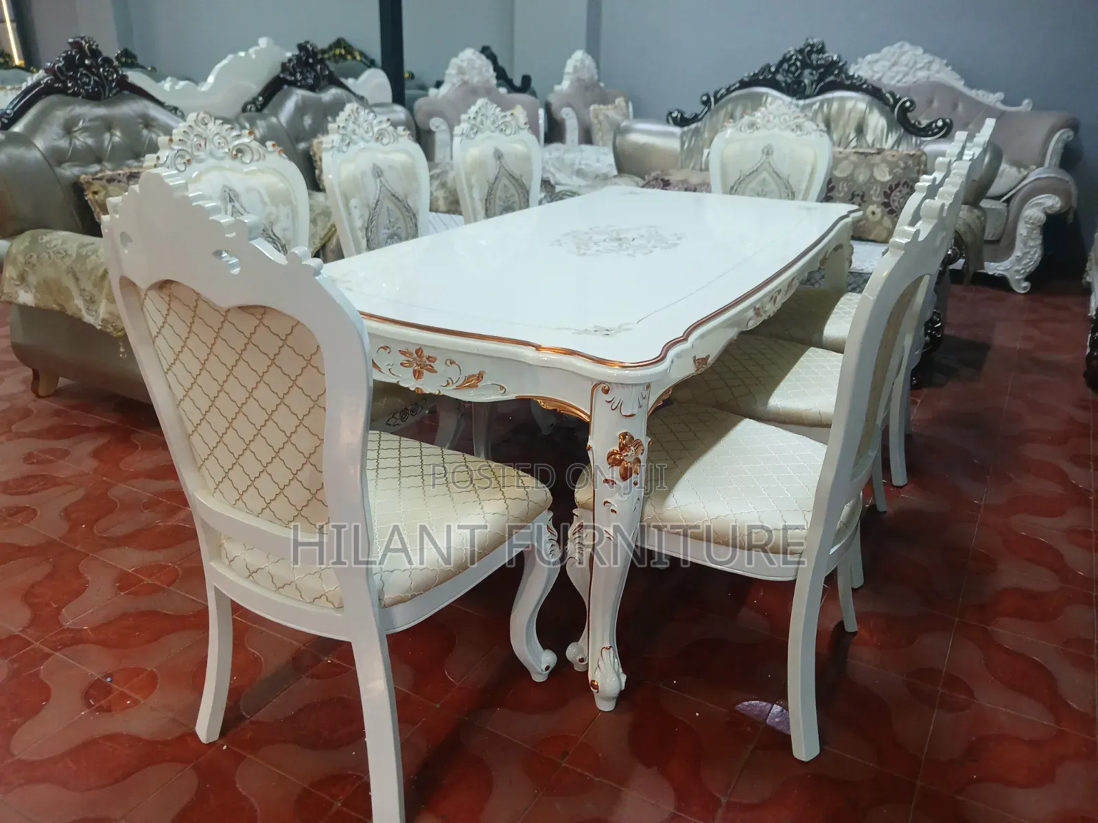 Luxury 8-Seater Royal Dining Table Set – White & Gold
