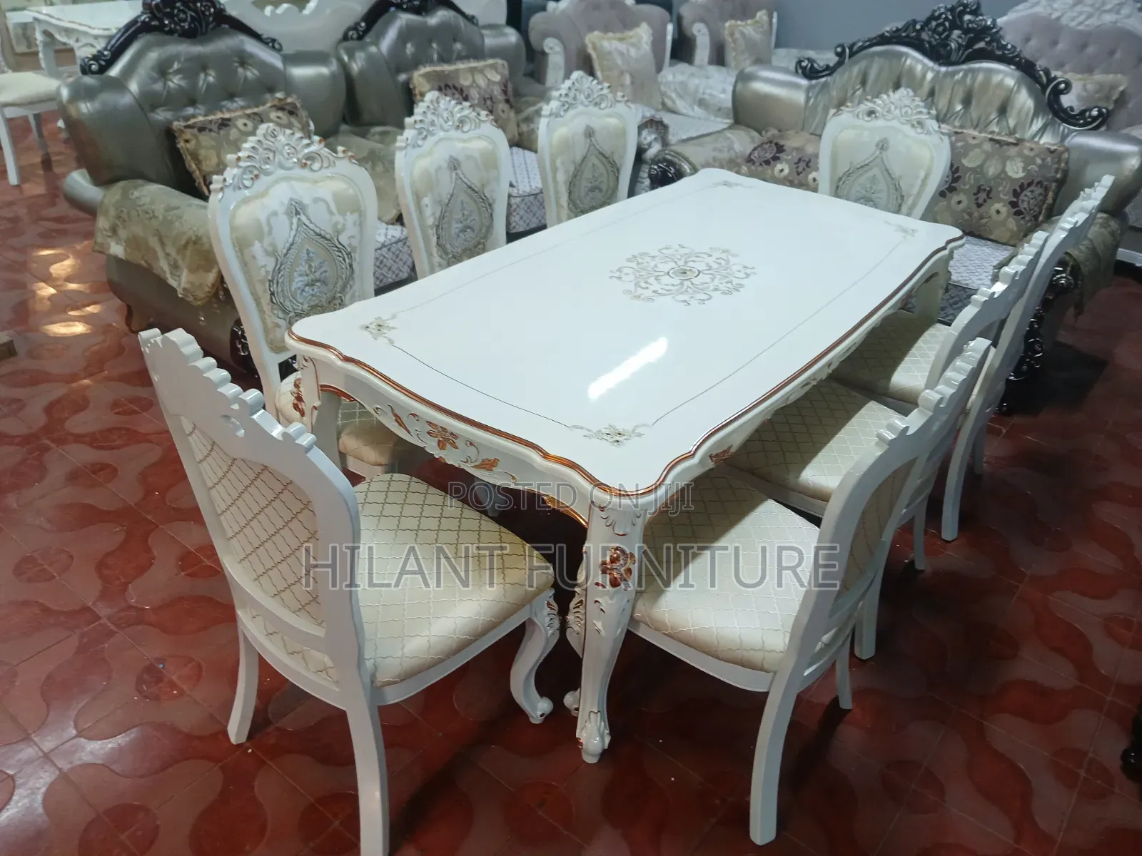Luxury 8-Seater Royal Dining Table Set – White & Gold