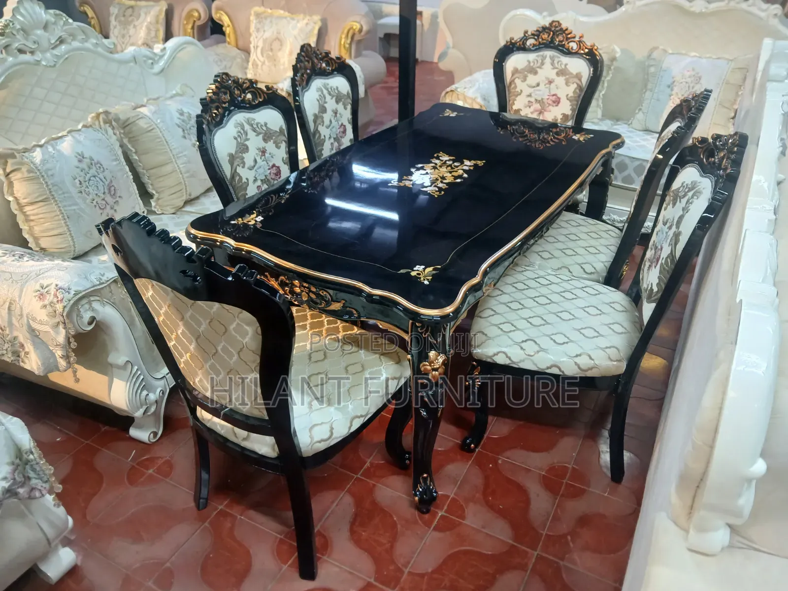 Luxury 6-Seater Royal Dining Set – Black & Gold