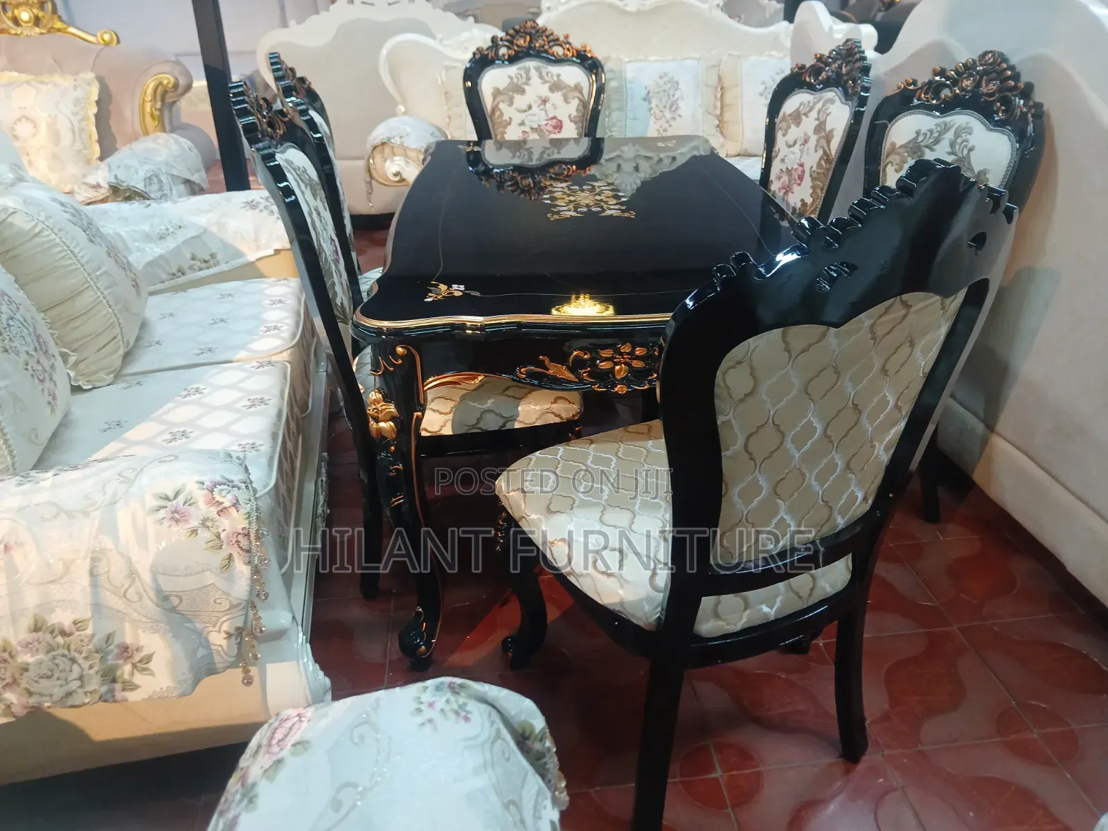 Luxury 6-Seater Royal Dining Set – Black & Gold