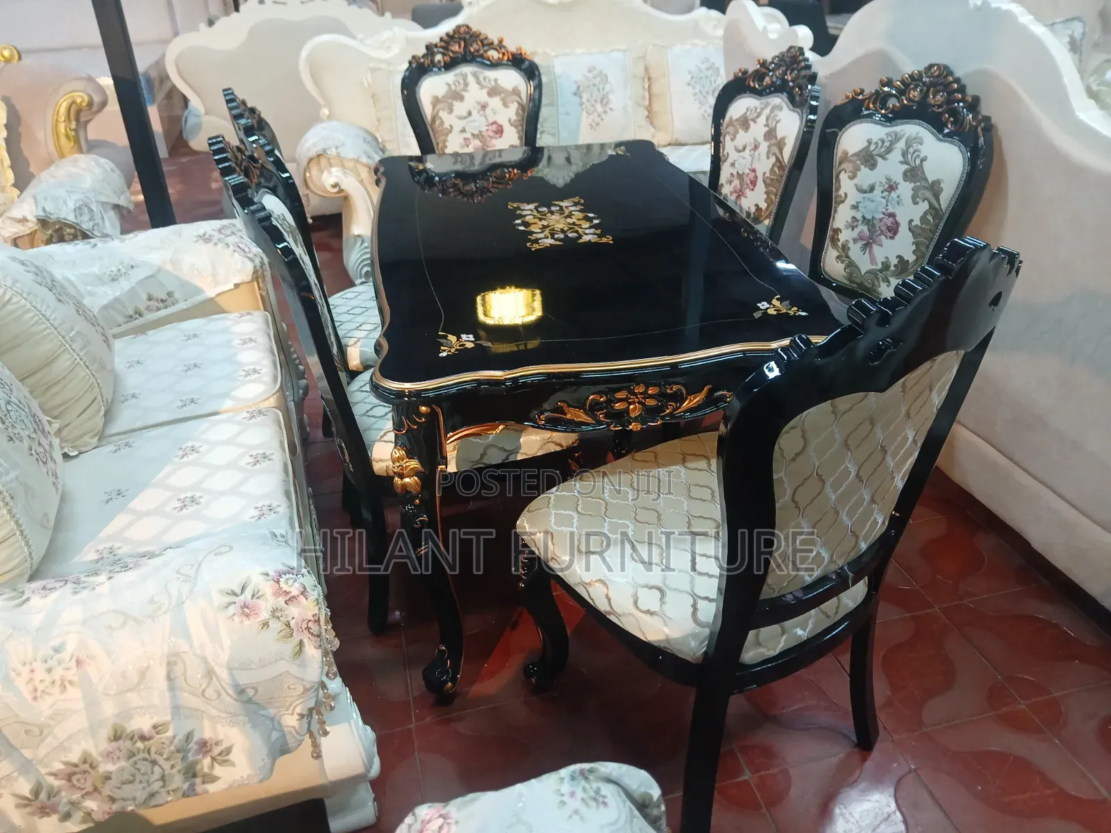 Luxury 6-Seater Royal Dining Set – Black & Gold
