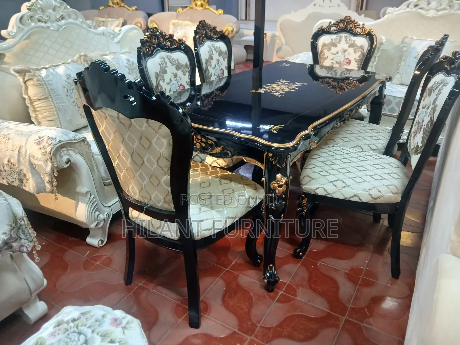 Luxury 6-Seater Royal Dining Set – Black & Gold