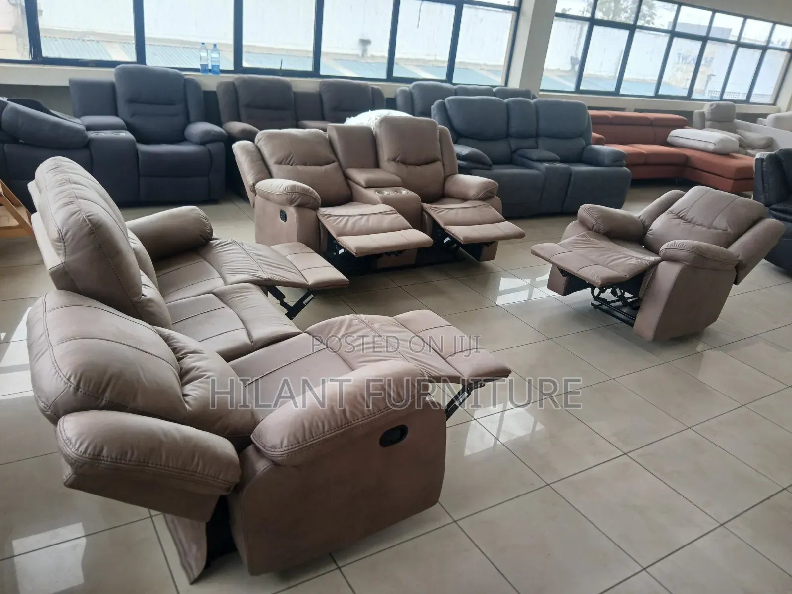 Brown Premium Six-Seater Recliner Sofa Set .