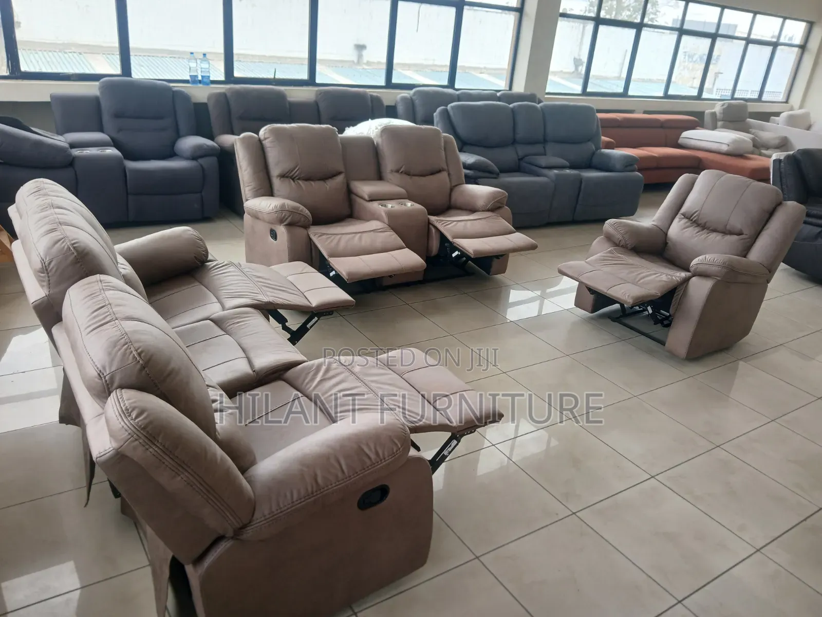 Brown Premium Six-Seater Recliner Sofa Set .
