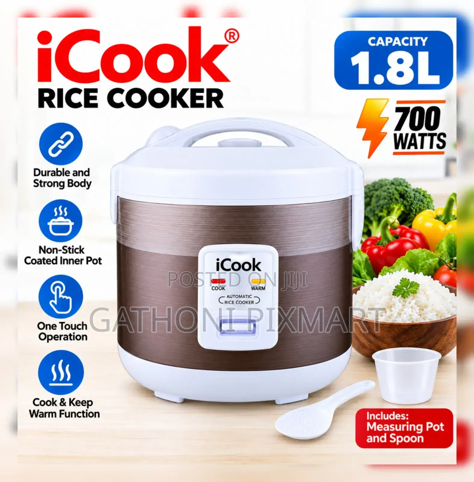 iCook 1.8L Automatic Rice Cooker – 700W