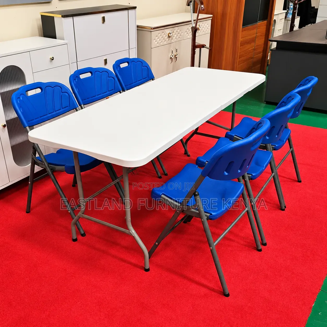 Modern Folding Training Table & 6 Blue Chairs Set