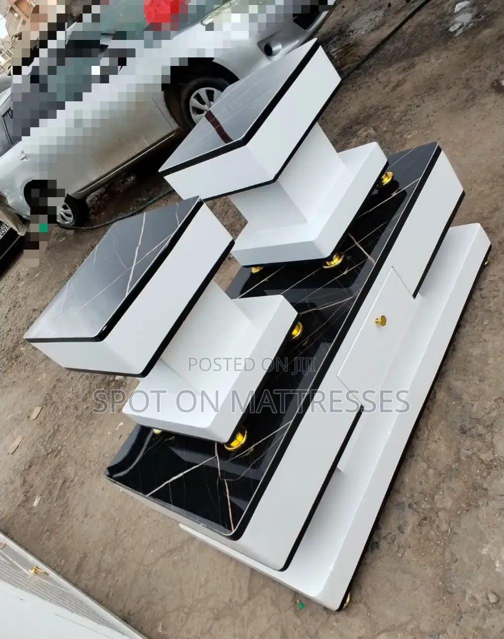 Coffee Table With 2 Matching Stools. Grey/White/Black. We Deliver!