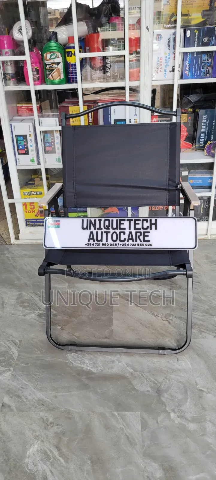 Portable Black Folding Camping Chair With Light Wooden Armrests