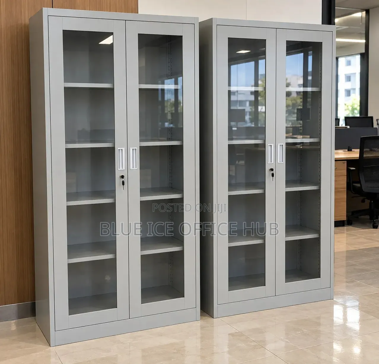 2 Door Glass Office Cabinet With Shelves