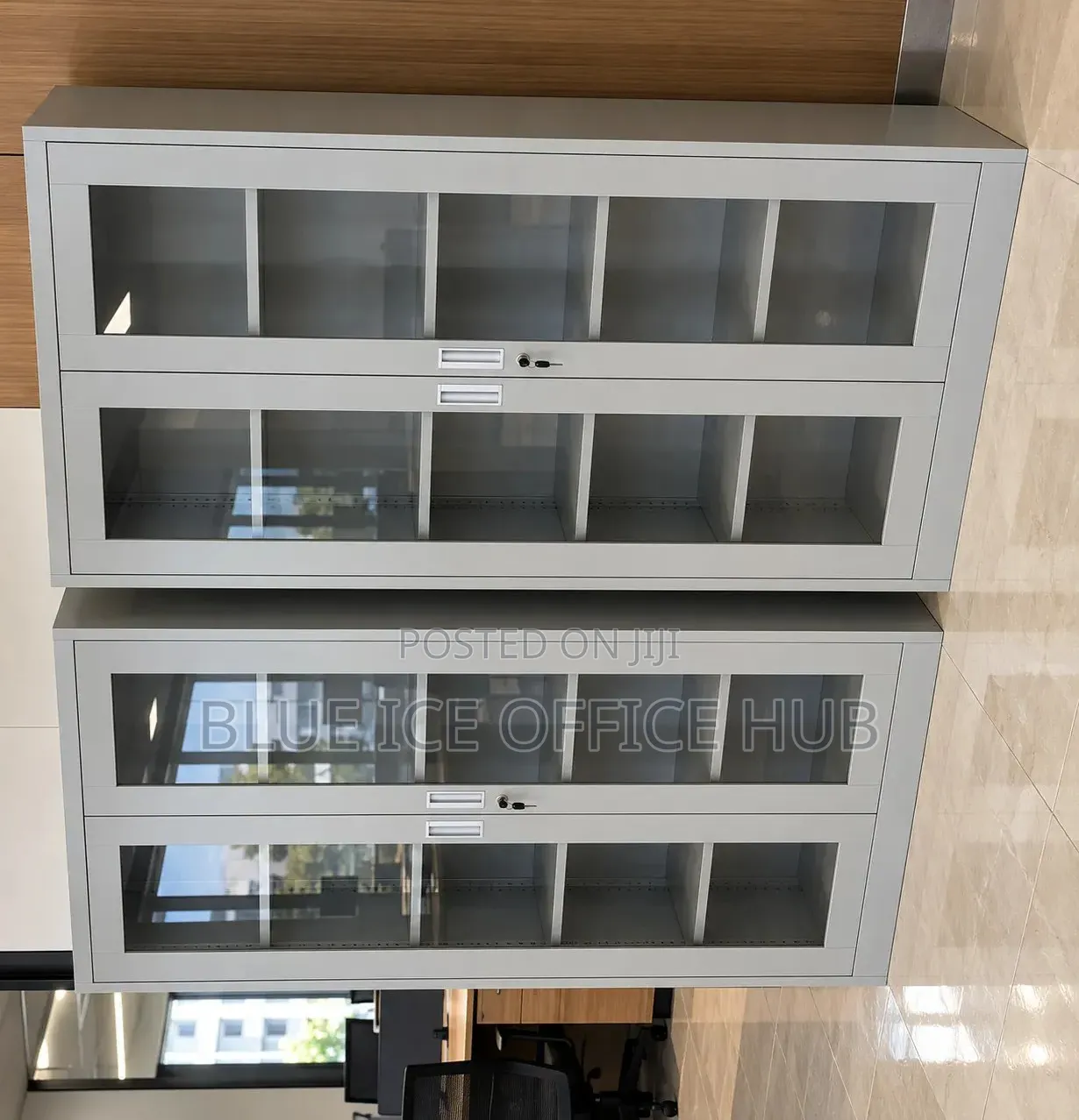 2 Door Glass Office Cabinet With Shelves