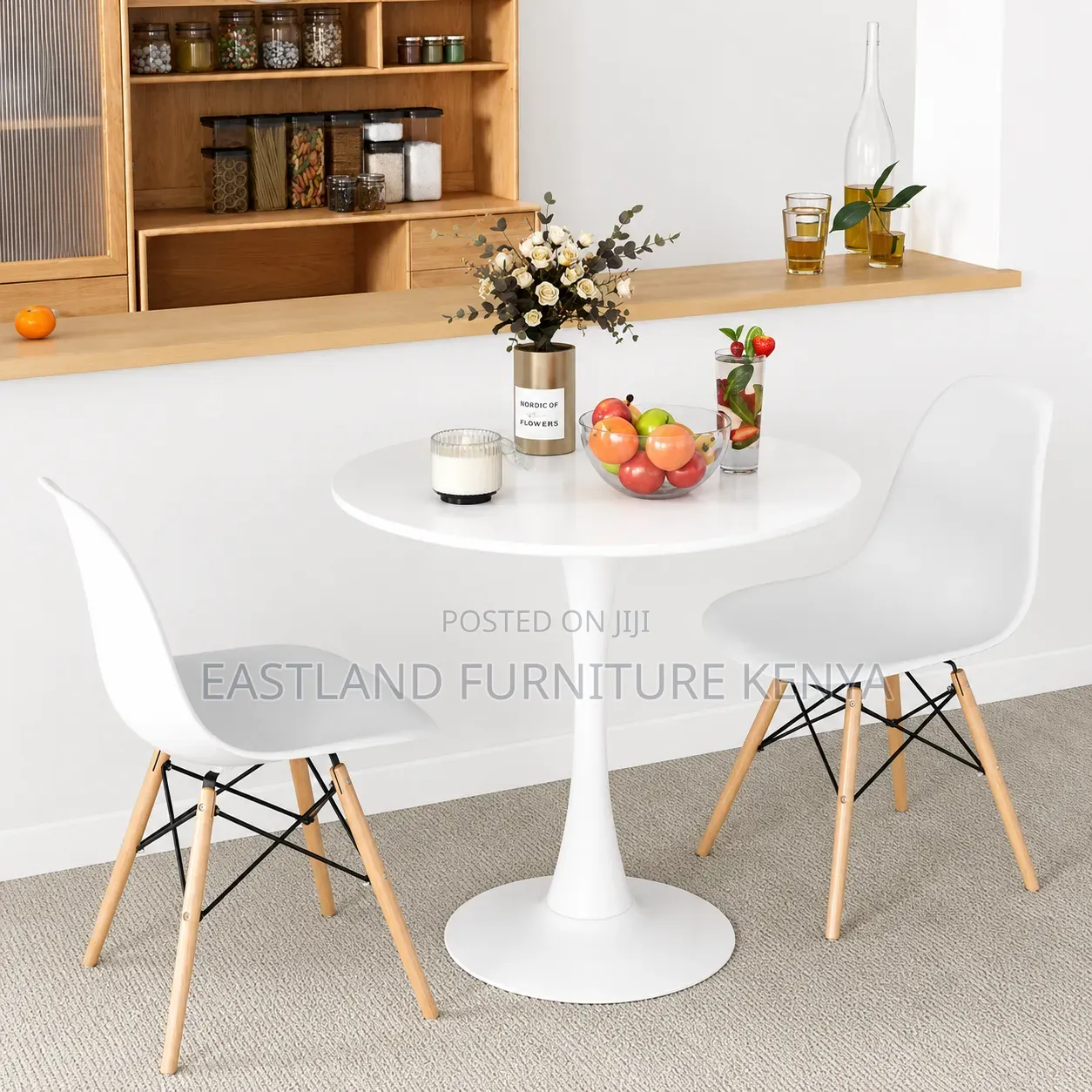 Elegant White Tulip Dining Table Set With 2 Scandinavian Wooden-Leg