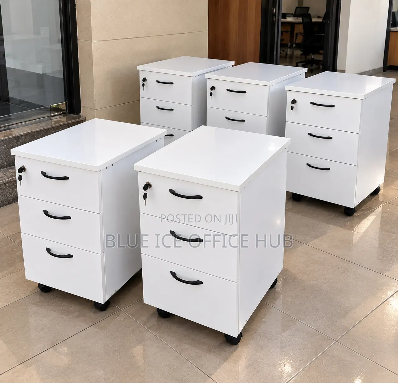 White 3 Drawer Mobile Office Pedestal With Lock
