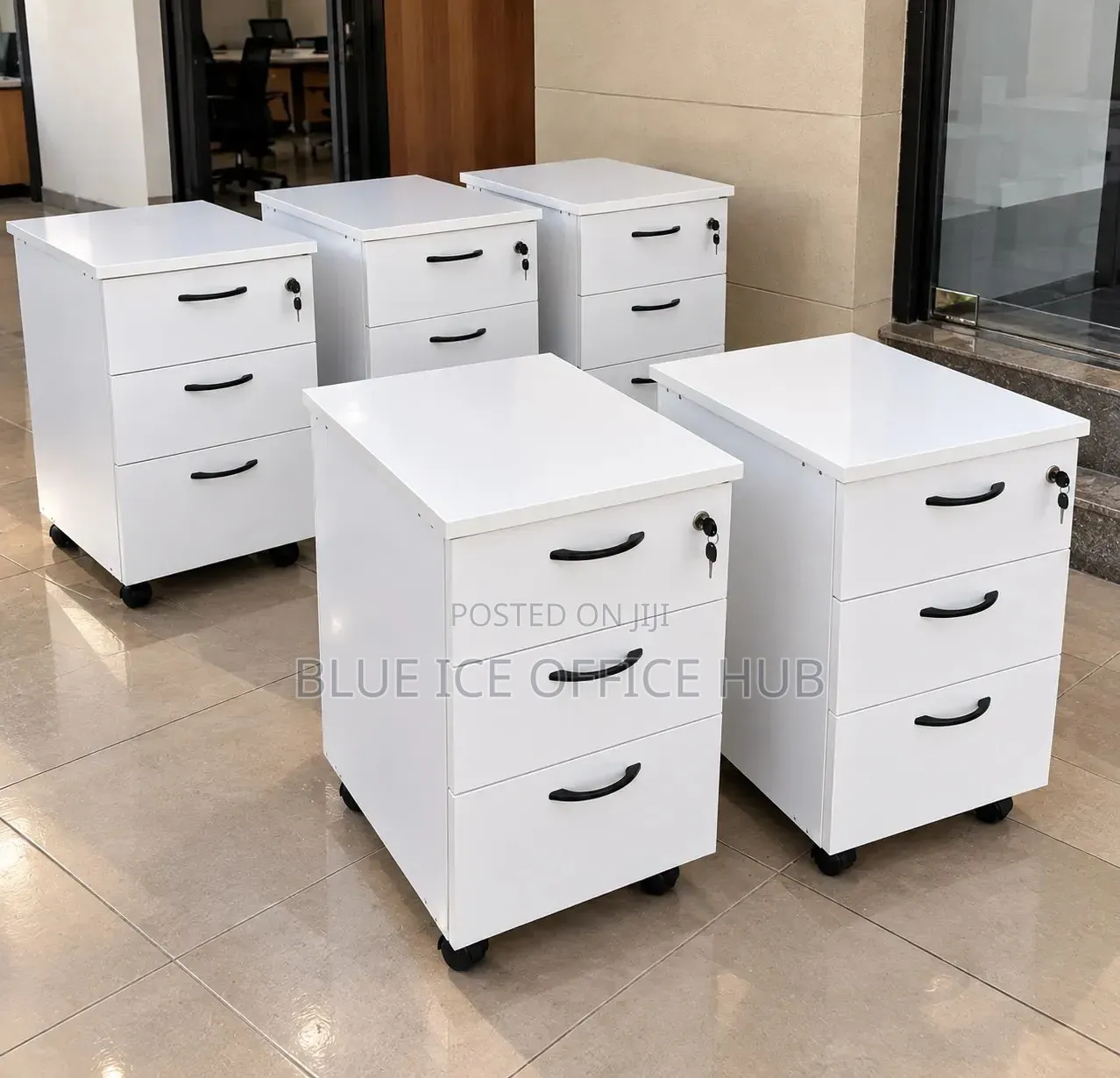 White 3 Drawer Mobile Office Pedestal With Lock