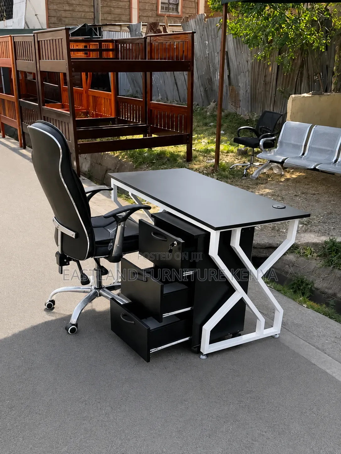 Office Desk With 3-Drawer Lockable Pedestal and Executive Office Chair