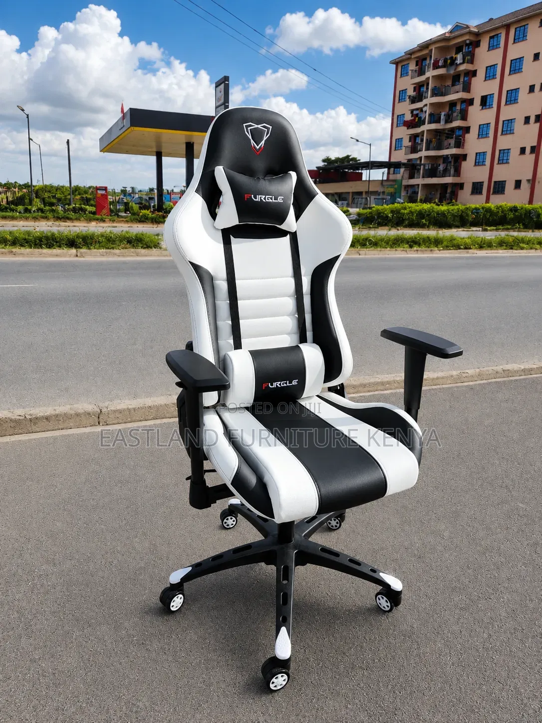Premium Black and White Racing Gaming Chair With Headrest