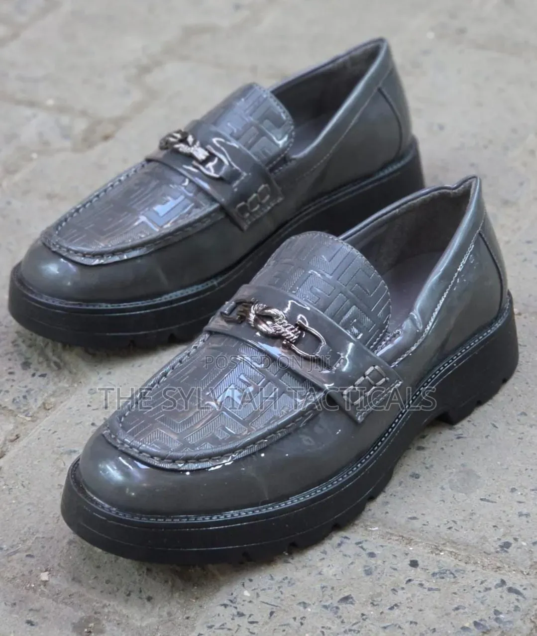 *Wet Look Fernando Slip-on Loafers With Chunky Lug