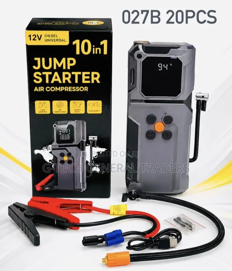 10in1 Portable 12V Car Battery Jump Starter and 150PSI Air Compressor