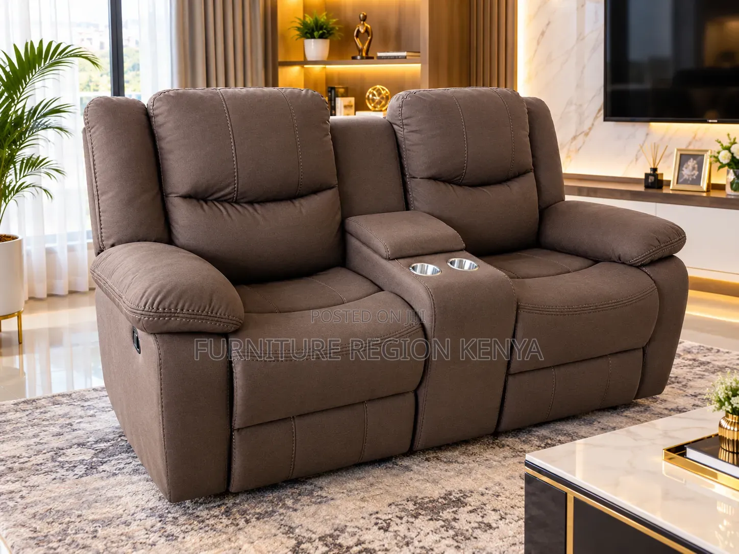 Two Seater Luxurious Brown Recliner Sofa