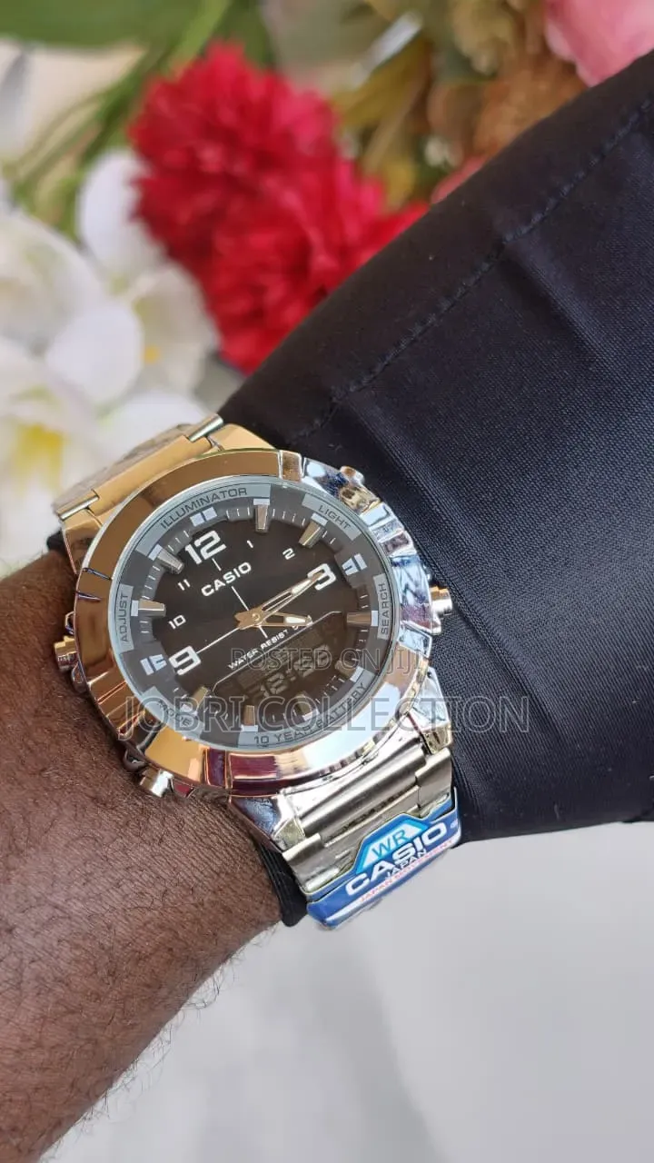 Black Face With Silver Straps Casio Dual Time Gents Watch