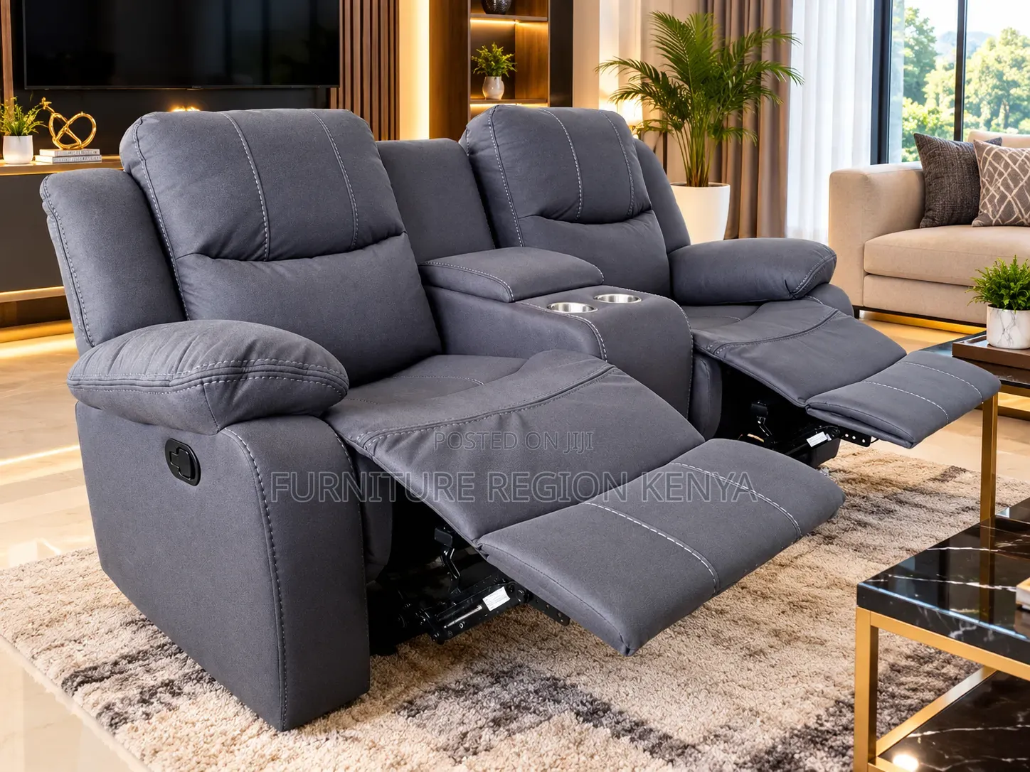 Two Seater Luxurious Recliner Gray Sofa