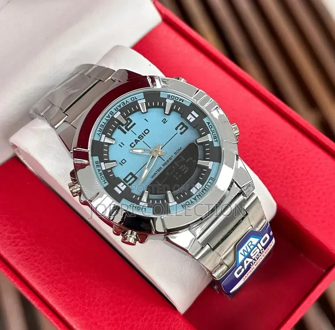 Blue Face With Silver Straps Casio Dual Display Gents Watch