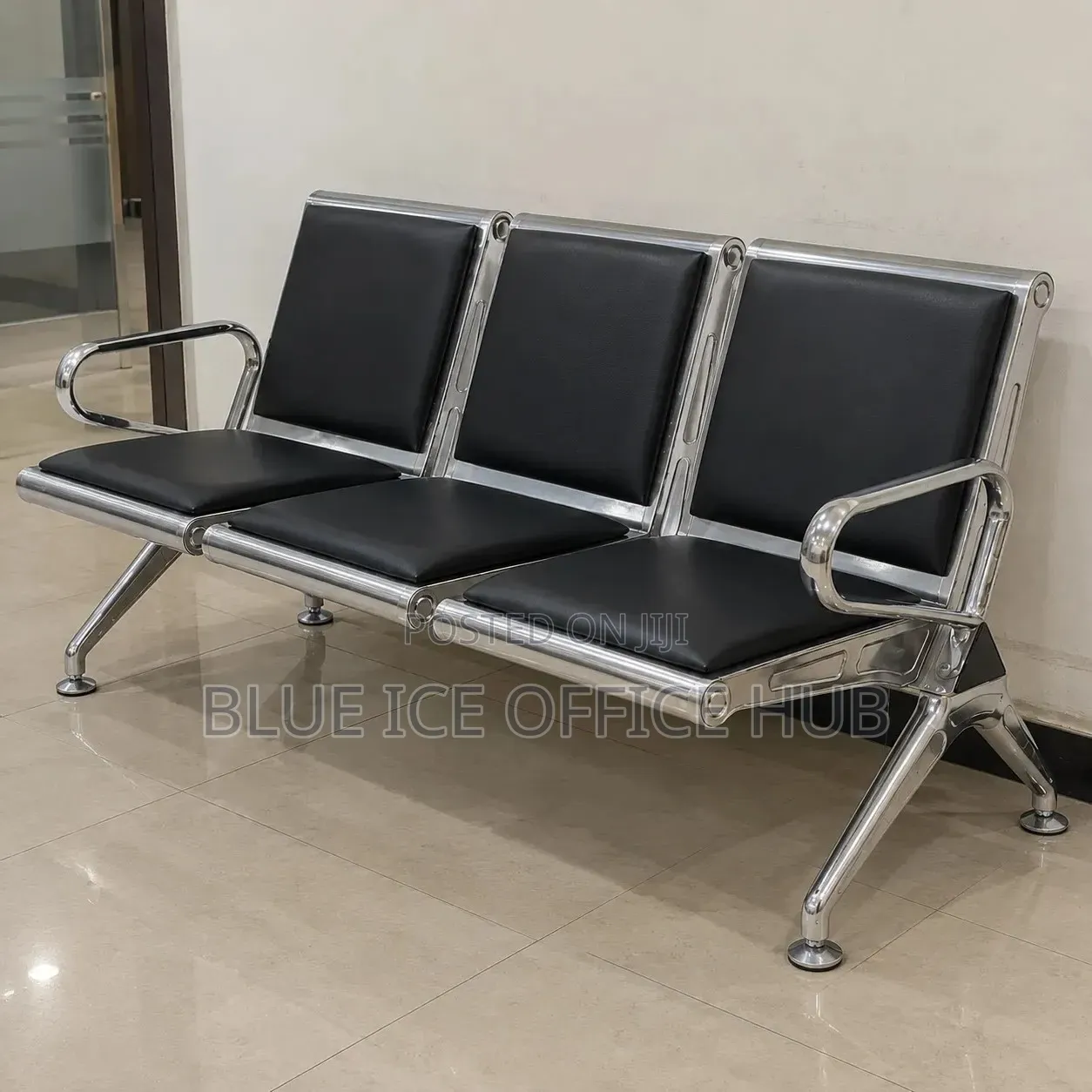 3 Seater Leather Waiting Bench – Black Office Reception Chair
