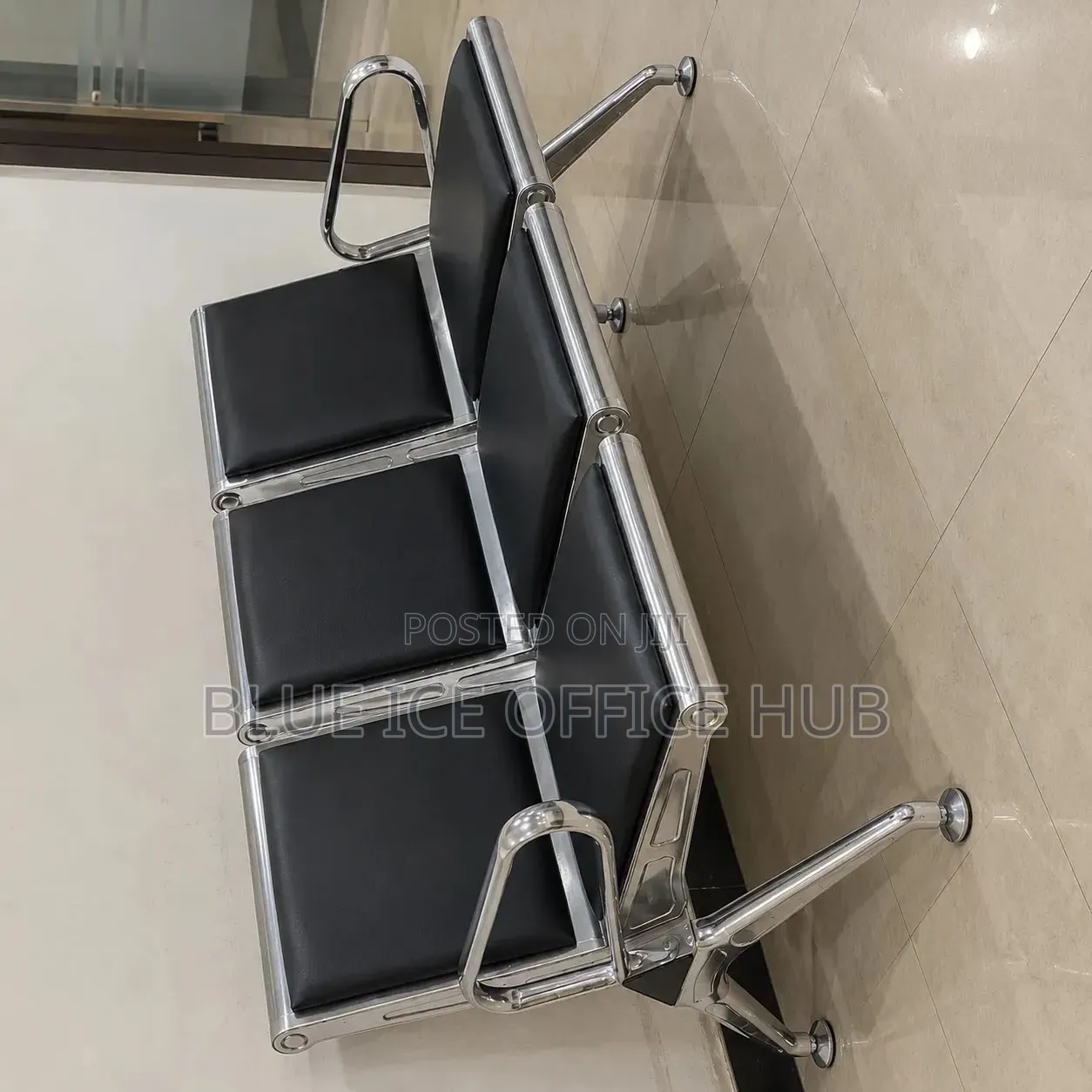 3 Seater Leather Waiting Bench – Black Office Reception Chair