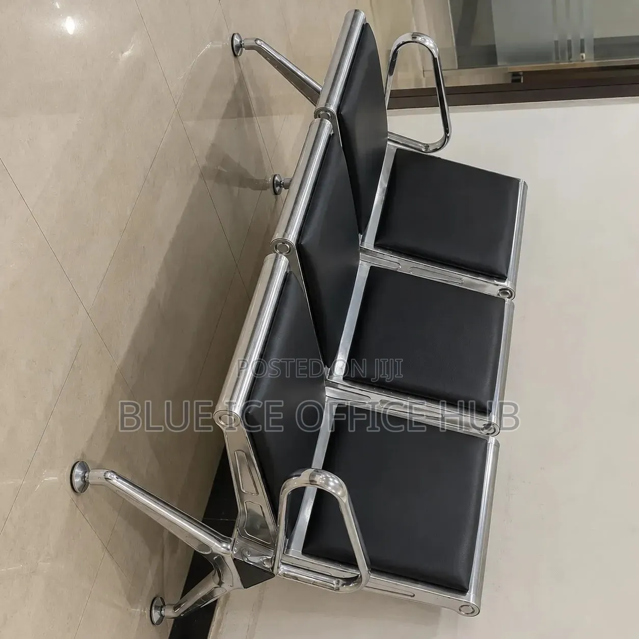 3 Seater Leather Waiting Bench – Black Office Reception Chair