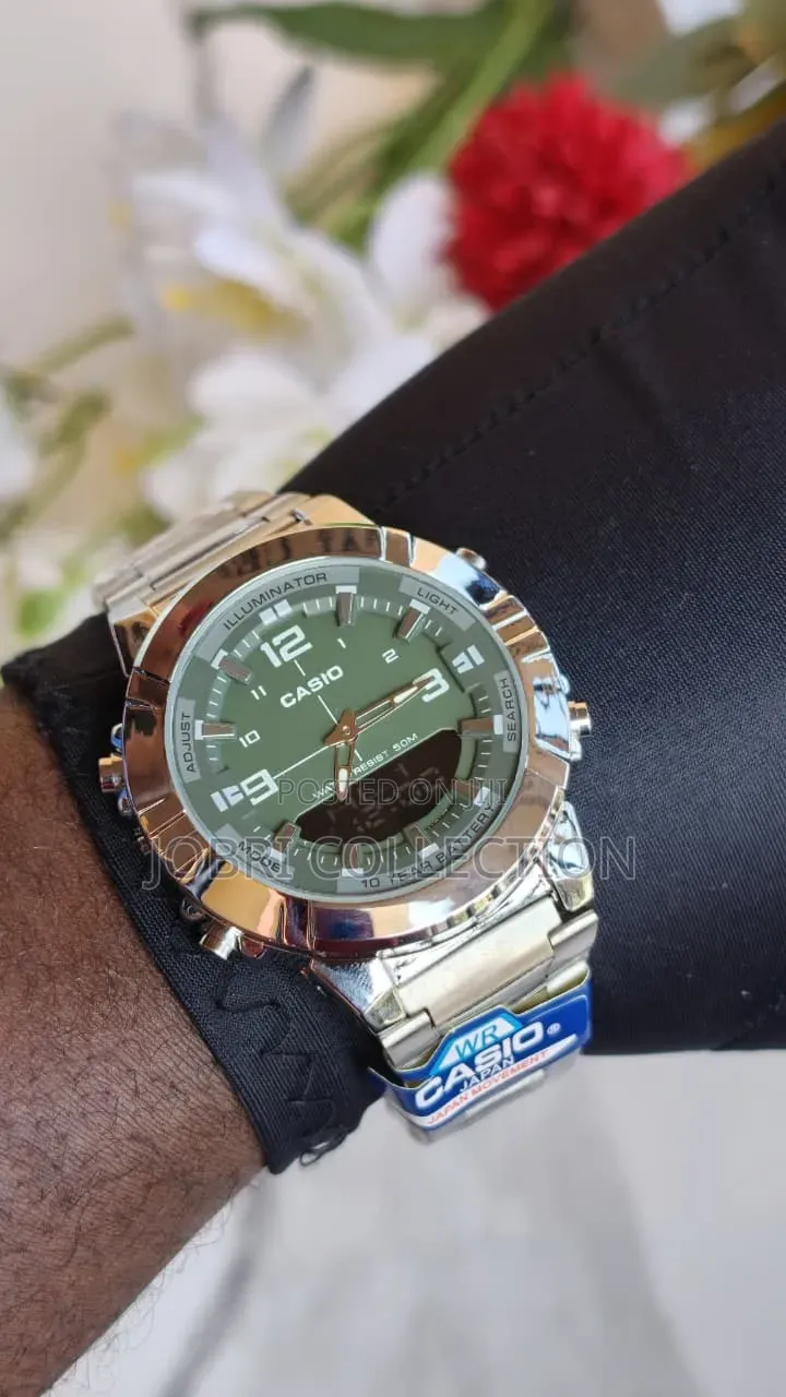 Green Face Casio Dual Display Gents Wrist Watch