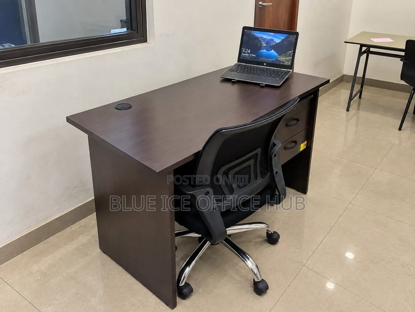Gray Office Desk With Drawers and Office Chair – Wooden Computer Table