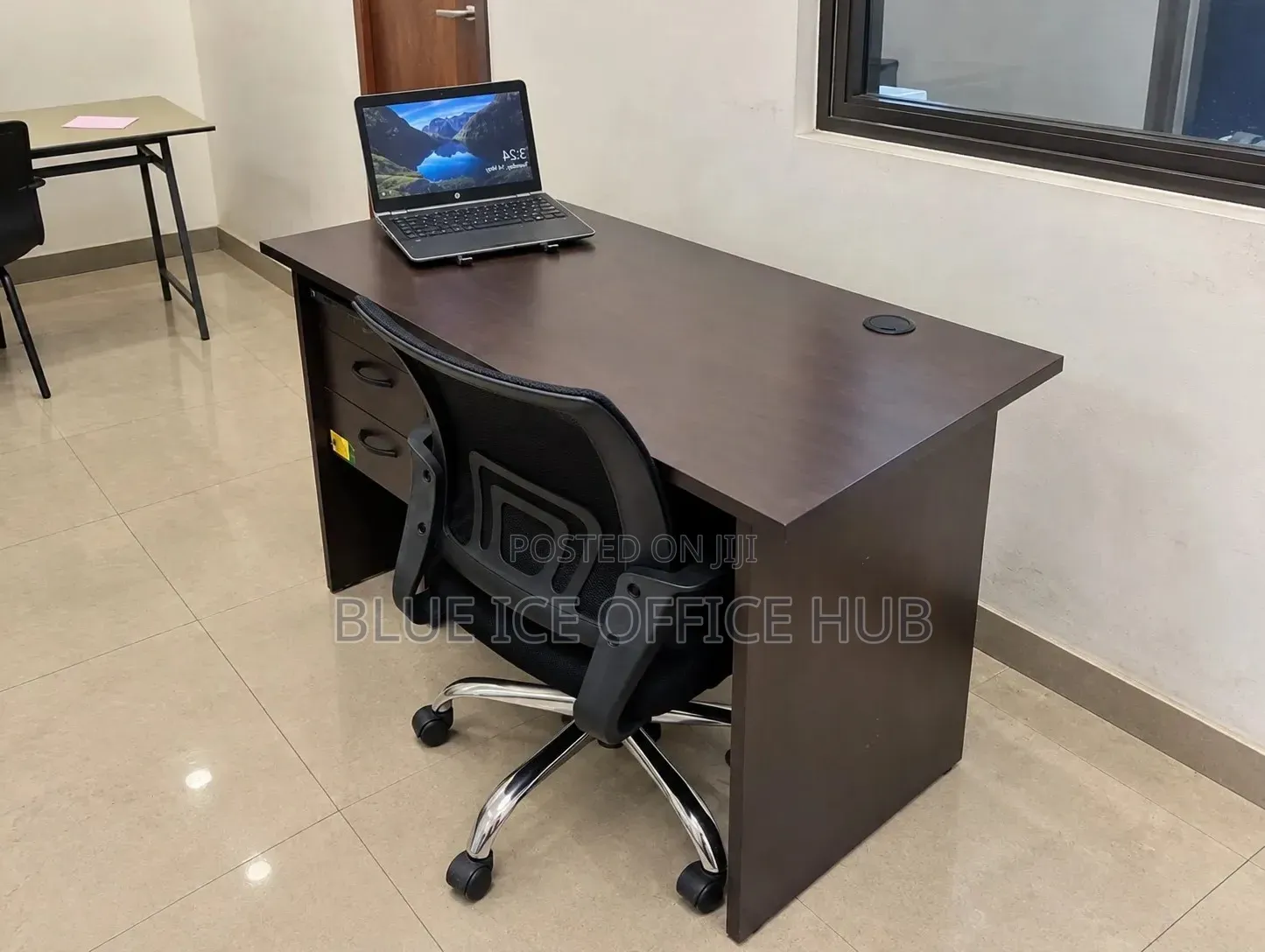 Gray Office Desk With Drawers and Office Chair – Wooden Computer Table