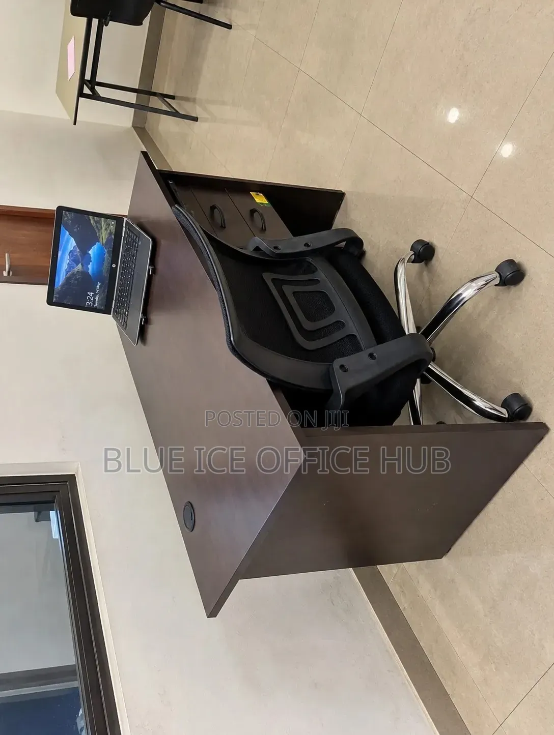 Gray Office Desk With Drawers and Office Chair – Wooden Computer Table