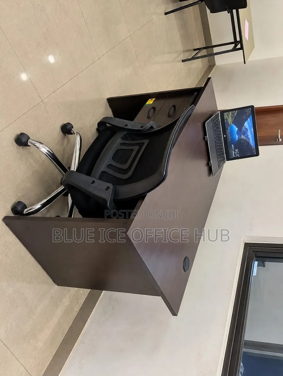 Gray Office Desk With Drawers and Office Chair – Wooden Computer Table